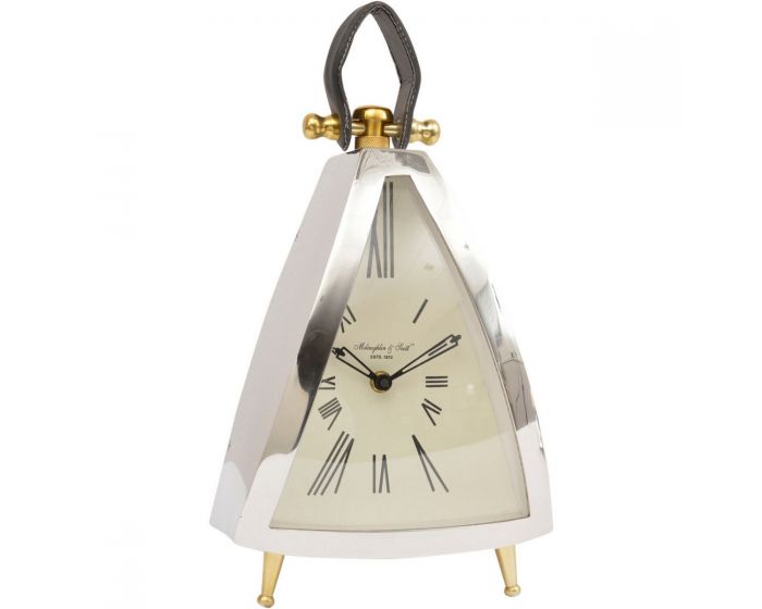 Isosceles Curved Front Mantel Clock With Leather Handle