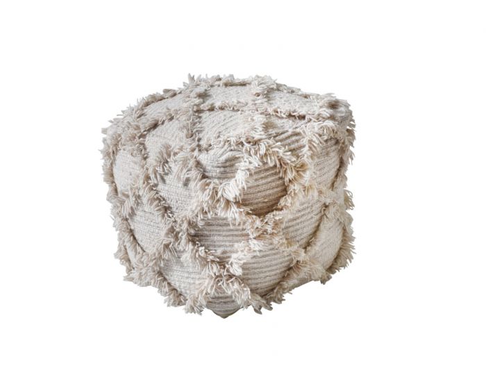 Kepino Hand Woven Pit Loom Natural Wool Pouffe