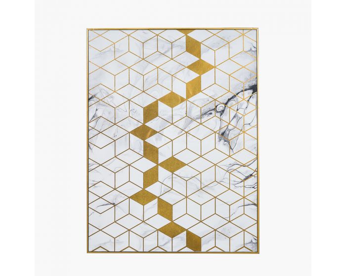 White Marble Canvas With Gold Geo Pattern