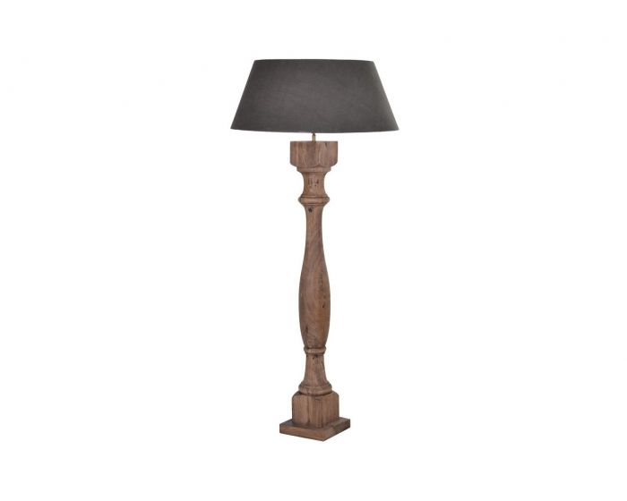 Wooden Column Floor Lamp with Black Shade