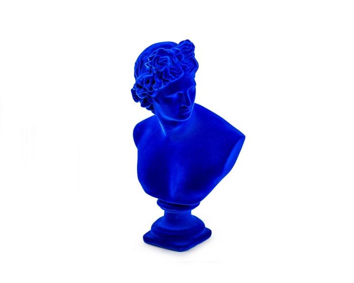 Flocked Large Apollo Bust  Cobalt Blue