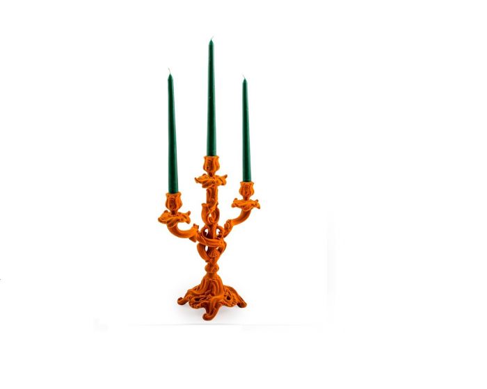 Flocked Ornate Candelabra Orange