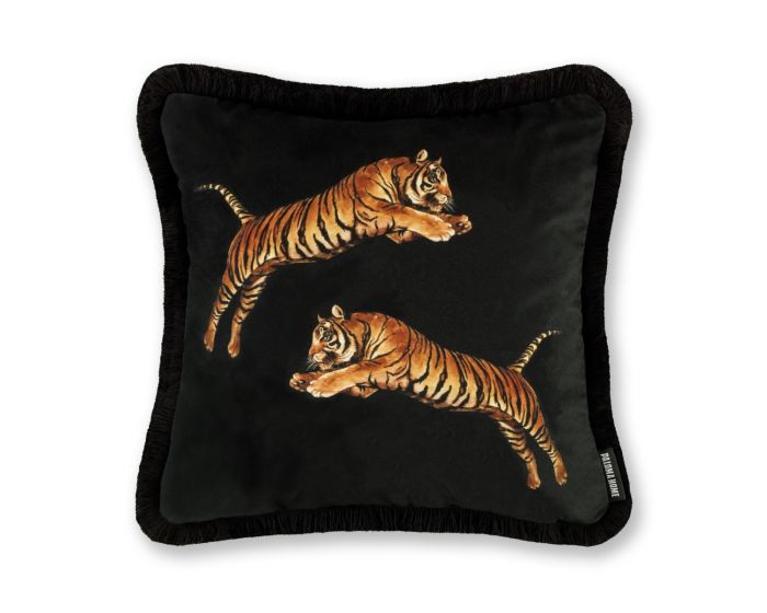 Paloma Home Pouncing Tigers Black Feather Filled Cushion