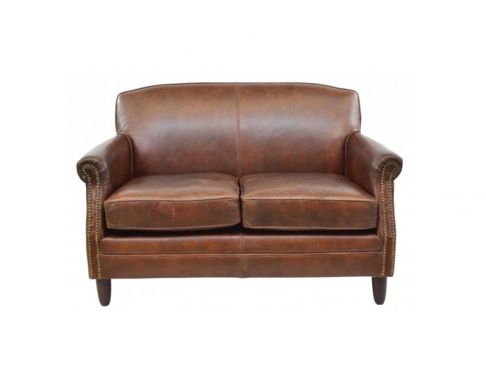 Ancient Mariner Vintage Leather 2 Seater Studded Front Sofa