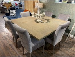 Clearance 150cm Square Dining Table with 6 Velvet Chairs