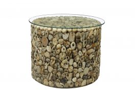 Bluebone Driftwood Drum Lamp Table with Glass Top